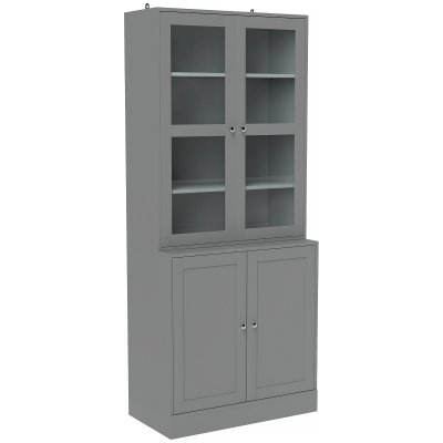 Biblioth&egrave;que vitrine 6 niveaux &eacute;tag&egrave;res r&eacute;glables mdf gris