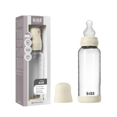 BIBS  Baby Glass Bottle Silicone biberon anti-colique avec bec en silicone Ivory 1 pcs