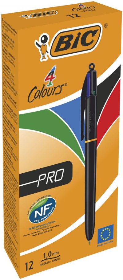 BIC  4-Colour Pro Ballpoint Pen 1.0mm Tip Width Assorted Pack Of 12