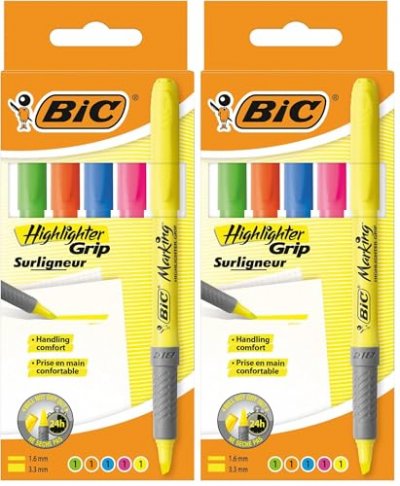 BIC  Boite de 5 surligneurs Highlighter grip assortis