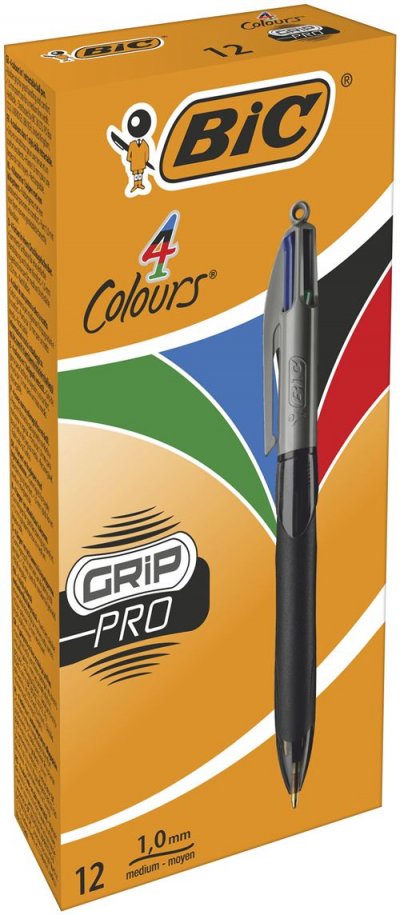 BIC  - Boite stylos-bille 4 Couleurs Grip x 12 - Encre assortie