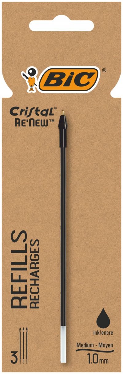 BIC  Cristal Re&acute;new Recharges Stylo-bille Pointe Moyenne Noir