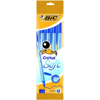 BIC  Cristal Soft Stylos-Bille - Bleu, Pochette de 4