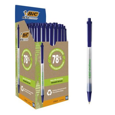 BIC &reg; Ecolutions Clic Stic Stylo bille r&eacute;tractable pointe moyenne 1 mm bleu
