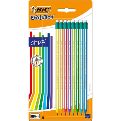 BIC  evolution stripes crayons &agrave; papier avec gomme - lot de 8