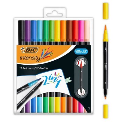 BIC  Feutre DUAL BRUSH, 2en1, &eacute;tui de 12, couleurs assorties