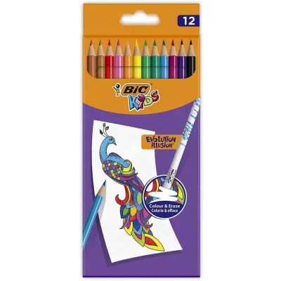 BIC  Kids Evolution Illusion Lot de 12 crayons de couleur effa&ccedil;ables