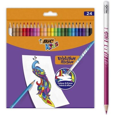  BIC Kids Evolution Illusion Lot de 24 crayons de couleur effa&ccedil;ables