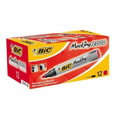  Bic Marqueur permanent Pointe ogive Corps plastique Encre &agrave; base d'alcool Rouge Lot de 12