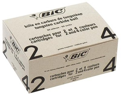 BIC  Recharge Pour Stylo &Agrave; Bille 4 Couleurs Pointe Moyenne Encre Noire