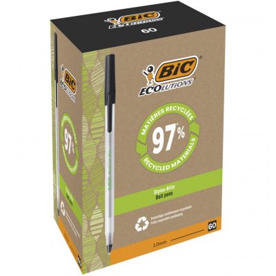 BIC  Round Stic ECOlutions Stylos-Bille Pointe Moyenne (1,0 mm) - Noir, Bo&icirc;te de 60