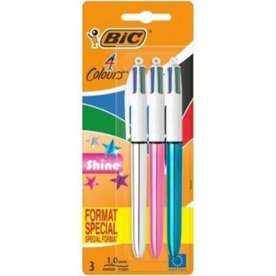 BIC  Shine Stylo-Bille R&eacute;tractable Couleurs Assorties Blister De 3