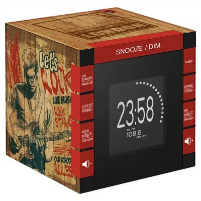 BIGBEN INTERACTIVE  Radio Reveil Cube Projecteur Decor Rock Wood