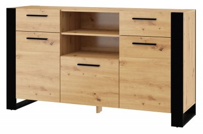 Bim Furniture Commode Nuka C 155 cm Buffet haut en ch&ecirc;ne artisan noir