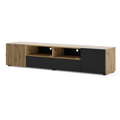 BIM FURNITURE  Meuble TV AURIS 200 cm ch&ecirc;ne artisan / noir mat