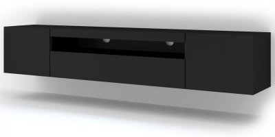 BIM FURNITURE  Meuble TV bas universel AURA 200 cm &agrave; suspendre ou &agrave; poser Noir mat sans LED