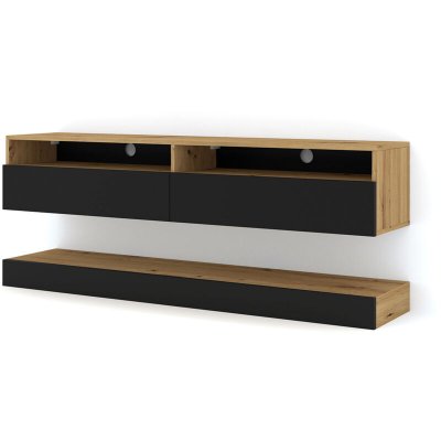 SALONE SRL Bim Furniture Meuble TV Duo 160 cm suspendu Ch&ecirc;ne Artisan / Noir Mat
