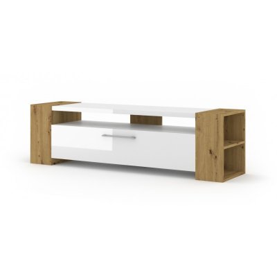 Bim Furniture - Meuble tv livia 160 cm ch&ecirc;ne artisan / blanc brillant