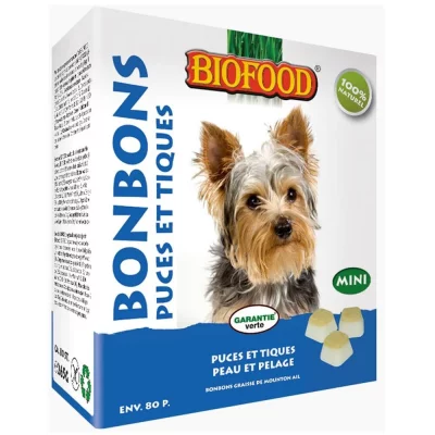 BF PETFOOD Biofood Chien Bonbons Puces et Tiques Peau et Pelage 80 pi&egrave;ces