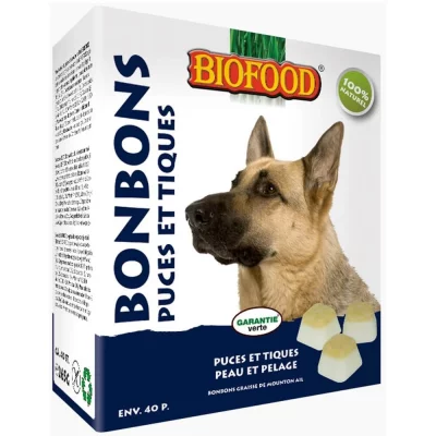 BF PETFOOD Biofood Chien Maxi Bonbons Puces et Tiques - Peau et Pelage 40 pi&egrave;ces