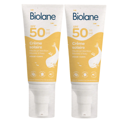 BIOLANE  Cr&egrave;me Solaire B&eacute;b&eacute; SPF50+ lot 2 x 50ml