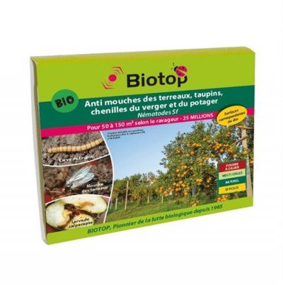 BIOTOP  - N&eacute;matodes Sf anti mouche terreaux, taupins, chenilles 25M pour 50m2