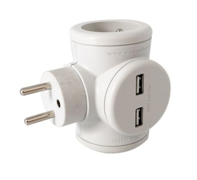 WATT & CO Biplite rotative 180&deg; avec deux ports USB - Watt and Co