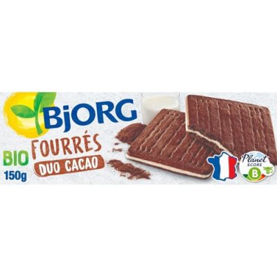 BJORG Biscuits Fourr&eacute;s Duo Cacao Bio  - La Boite De 150 G