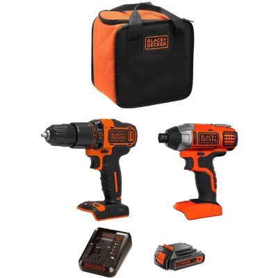 BLACK+DECKER Black and Decker - Kit d'outils 18V perceuse &agrave; percussion + cl&eacute; &agrave; chocs - BCK21S1S