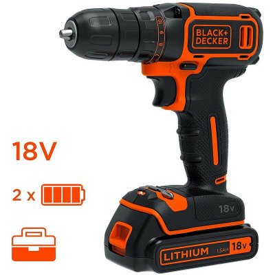 BLACK & DECKER Black and Decker - Perceuse visseuse sans fil 18 V Lithium 1.5 Ah 30 Nm en coffret - BDCD18K-QW