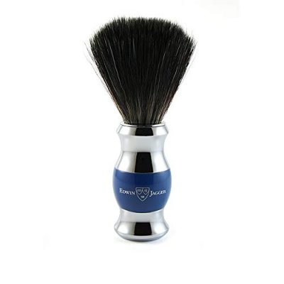 EDWIN JAGGER Blaireau de Rasage avec Manche Chrom&eacute; et Bleu - Fibres Synth&eacute;tiques Noires