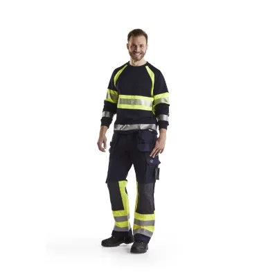 BLAKLADER  14791514 Pantalons multinormes, Bleu marin/jaune, taille C50