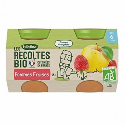 BLEDINA Bl&eacute;dina Les R&eacute;coltes Bio Pot Compote Pommes Fraises +4m 2 x 130g