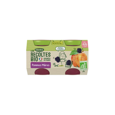 BLEDINA  les recoltes bio pots pommes m&ucirc;res 2x130g d&egrave;s 4/6 mois
