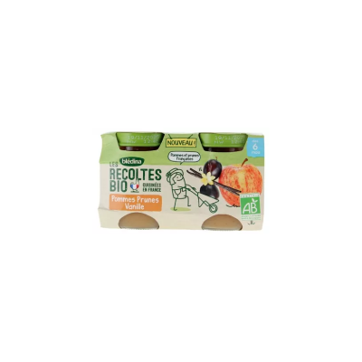 BLEDINA  les recoltes bio pots pommes prunes vanille 2x130g d&egrave;s 6 mois