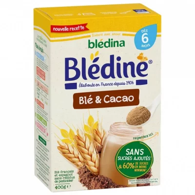 BLEDINA Bl&eacute;dina - Pr&eacute;paration &agrave; base de c&eacute;r&eacute;ales instantan&eacute;es, cacao, 400g