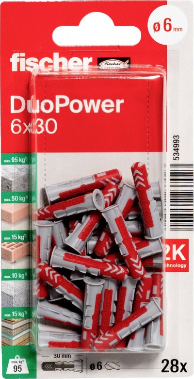 FISCHER Blister 28 chevilles d&acute;expansion duopower &Oslash;6X30MM 534993 