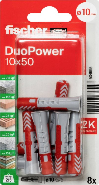 FISCHER Blister 8 chevilles d&acute;expansion duopower &oslash;10x50mm 534995 