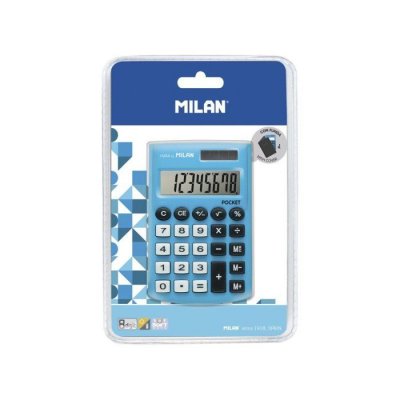 MILAN Blister calculatrice Pocket bleue 8 chiffres avec &eacute;tui