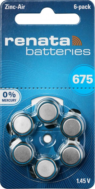 RENATA Blister de 6 Pile auditive ZA675 Zinc Air 0% Mercury 1,45V
