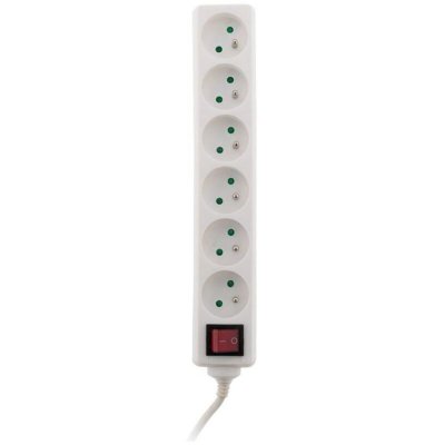ZENITECH Bloc 6 prises + interrupteur + fiche extra plate Blanc 1m