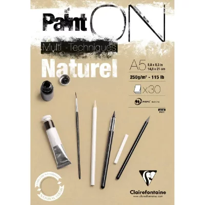 CLAIREFONTAINE Bloc A5 30 feuilles Paint'On encoll&eacute; 250g naturel