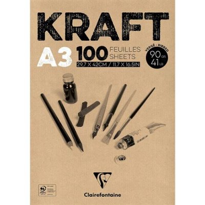 CLAIREFONTAINE Bloc coll&eacute; de 100 feuilles A3  Kraft Brun