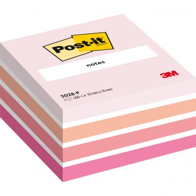POST IT Bloc cube  76x76mm pastel rose - bloc de 450 feuilles