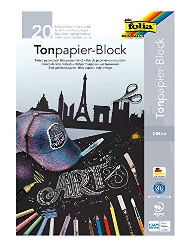 FOLIA Bloc De 20 Feuilles De Papier Dessin Et Cr&eacute;ation Noir 130g