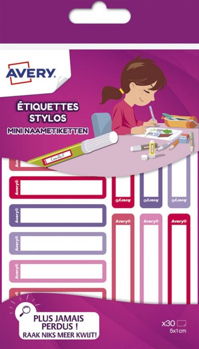 AVERY DENNISON Bloc de 30 &eacute;tiquettes pour stylo Avery Rose et Rouge
