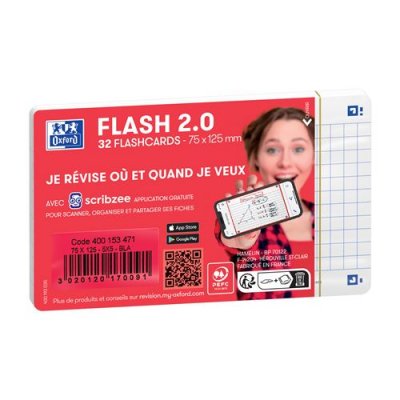 OXFORD Bloc de 32 Fiches Bristol  Flash 2.0 75 x 125 mm Q5 Blanc