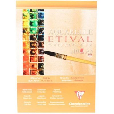CLAIREFONTAINE Bloc de papier Etival A3 grain fin 300g/m&sup2; 10 feuilles