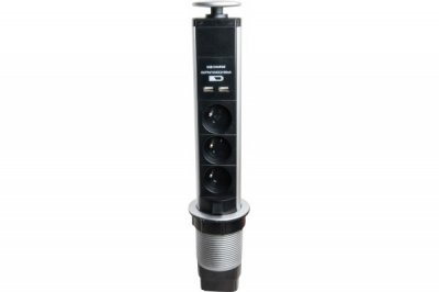 MCAD BLOC ESCAMOTABLE A 3 PRISES - 2 x USB - TERRE FRAN&Ccedil;AISE