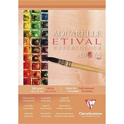 CLAIREFONTAINE Bloc Etival Aquarelle A5 - Grain Fin - 10 Feuilles - 